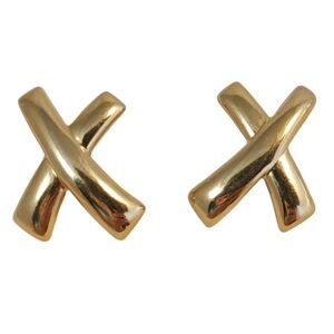 RARE Vintage Monet Cross Kiss X Brushed Gold Tone Chunky Post Stud Earrings